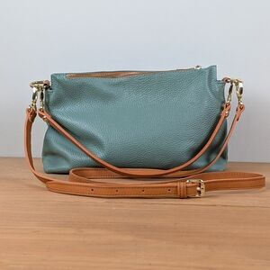 Valentina Made in Italy Sage Green Pebbled Leather Crossbody Bag Double Zip